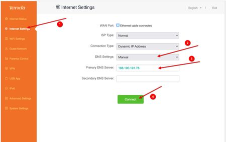 Open the web interface of your router Tenda AC19