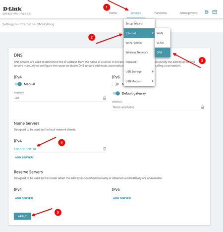 Configure the use of the ADnull DNS server D-Link DIR-825