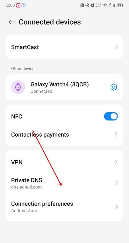 Find and open the private DNS settings